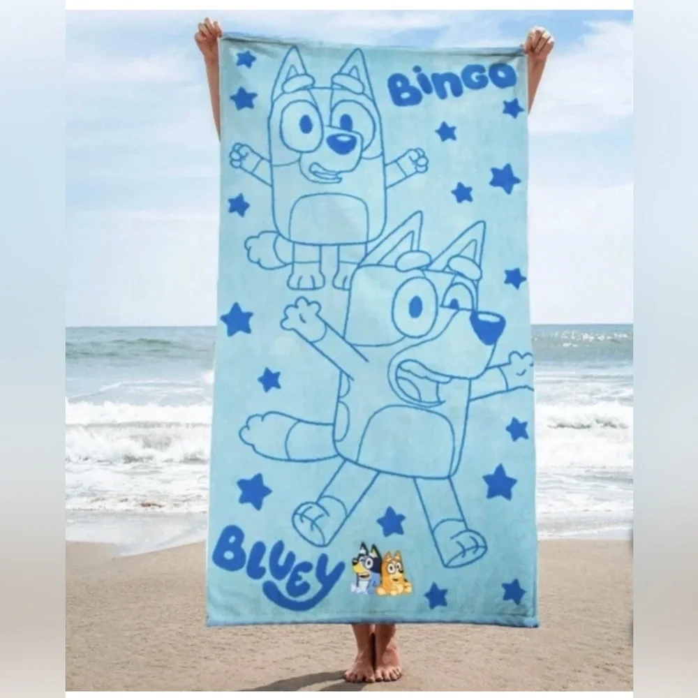New Bluey & Bingo Beach towel with Embroidered  100% cotton big & soft 34”X63”